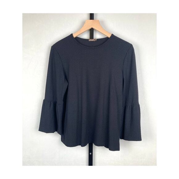 J. McLaughlin Catalina Cloth Bell Sleeve Keaton Top Size M Black Chevron - Picture 1 of 5